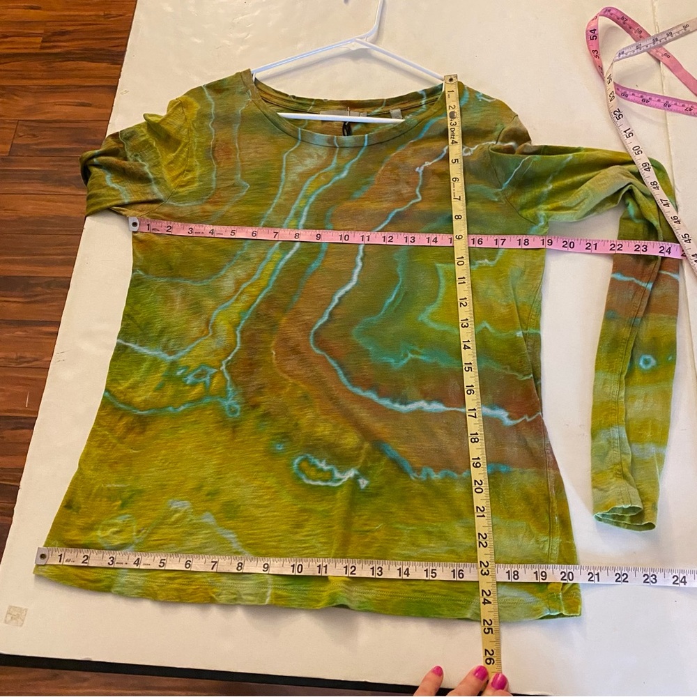 Vince Geode Tie Dye Tshirt Top Shirt Womens Size Large Pima Cotton Chartreuse - Picture 6 of 8